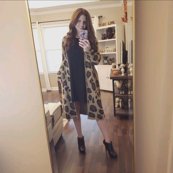 LEOPARD Print Open Front Long Cardigan  w Pockets - Picture 6 of 7